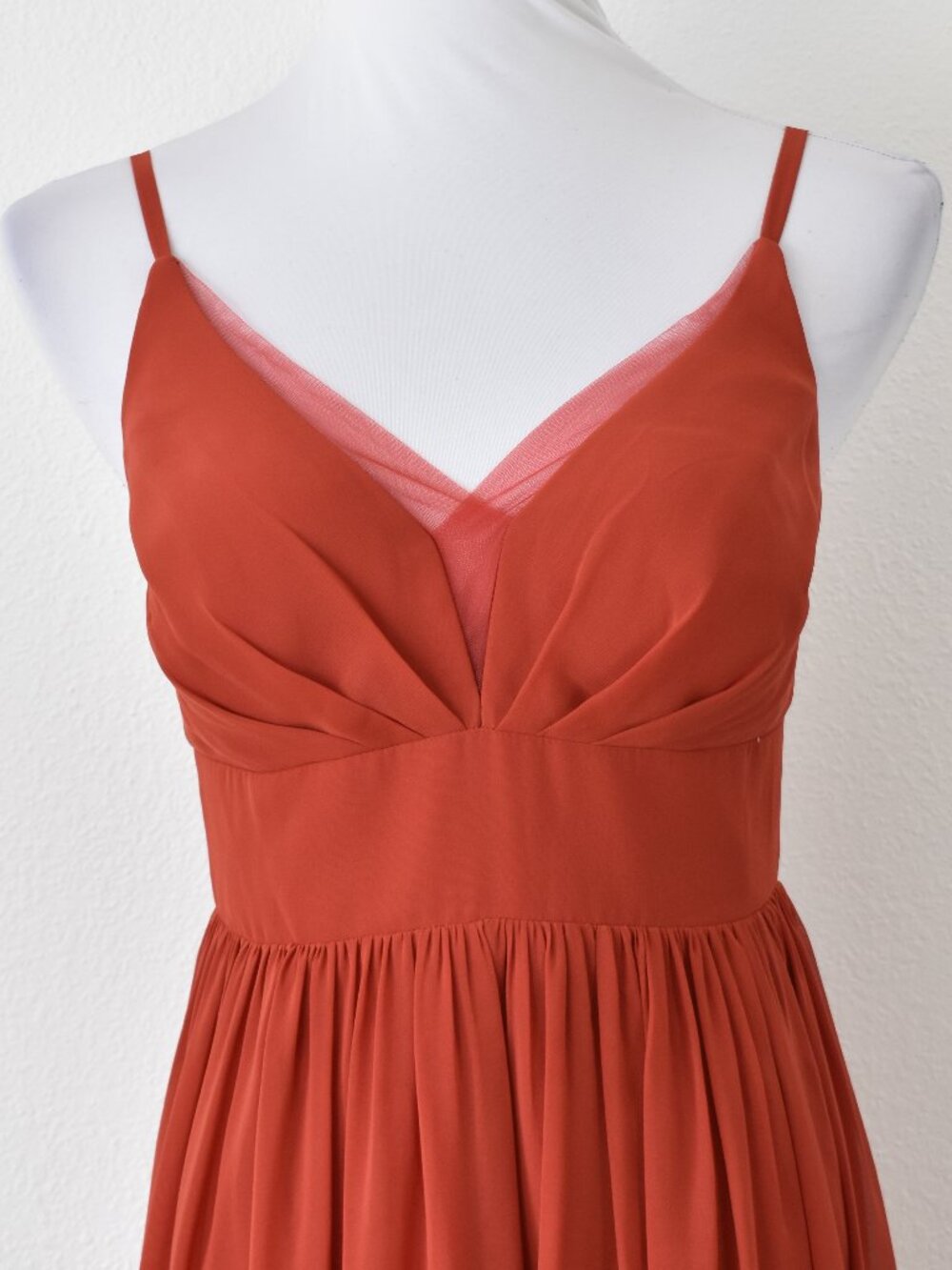 Azazie RUST V-Neck Pleated Chiffon Dress - 6 - Picture 2 of 9